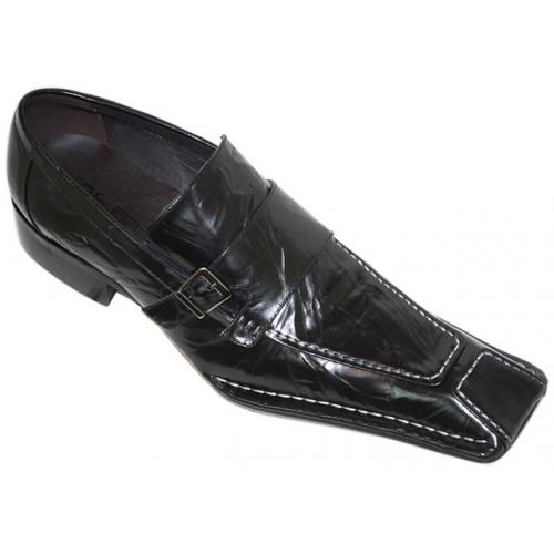 Zota Black With White Stitching And Buckle On The Side Leather Shoes G8018-8
